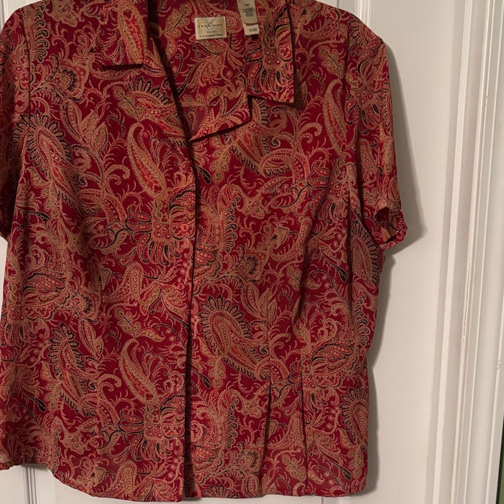 Emma James Red Paisley Button-Up Blouse